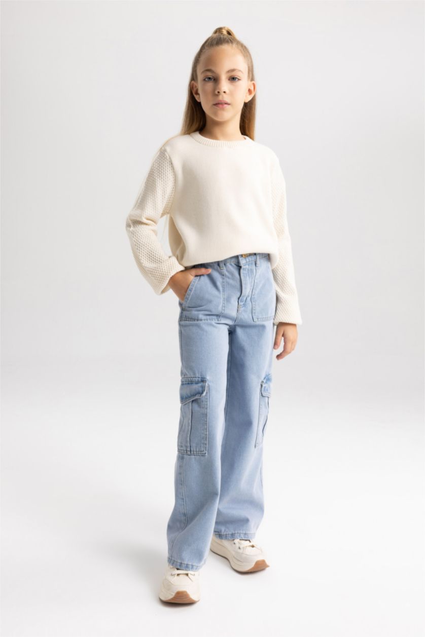 FILLES BLEU Clair Pantalon Jean Large Pour Fille