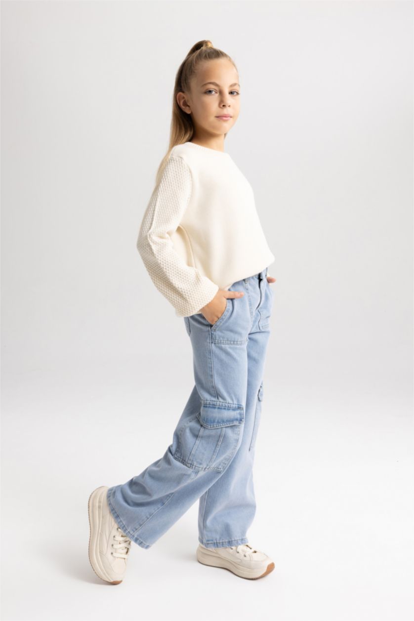 FILLES BLEU Clair Pantalon Jean Large Pour Fille