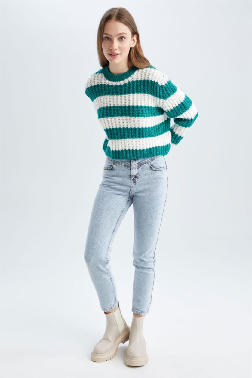 WOMAN Green Oversize Fit Crew Neck Pullover