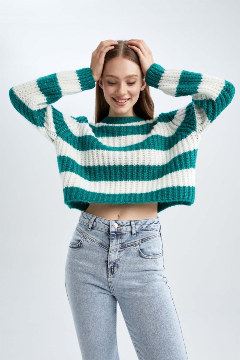 WOMAN Green Oversize Fit Crew Neck Pullover