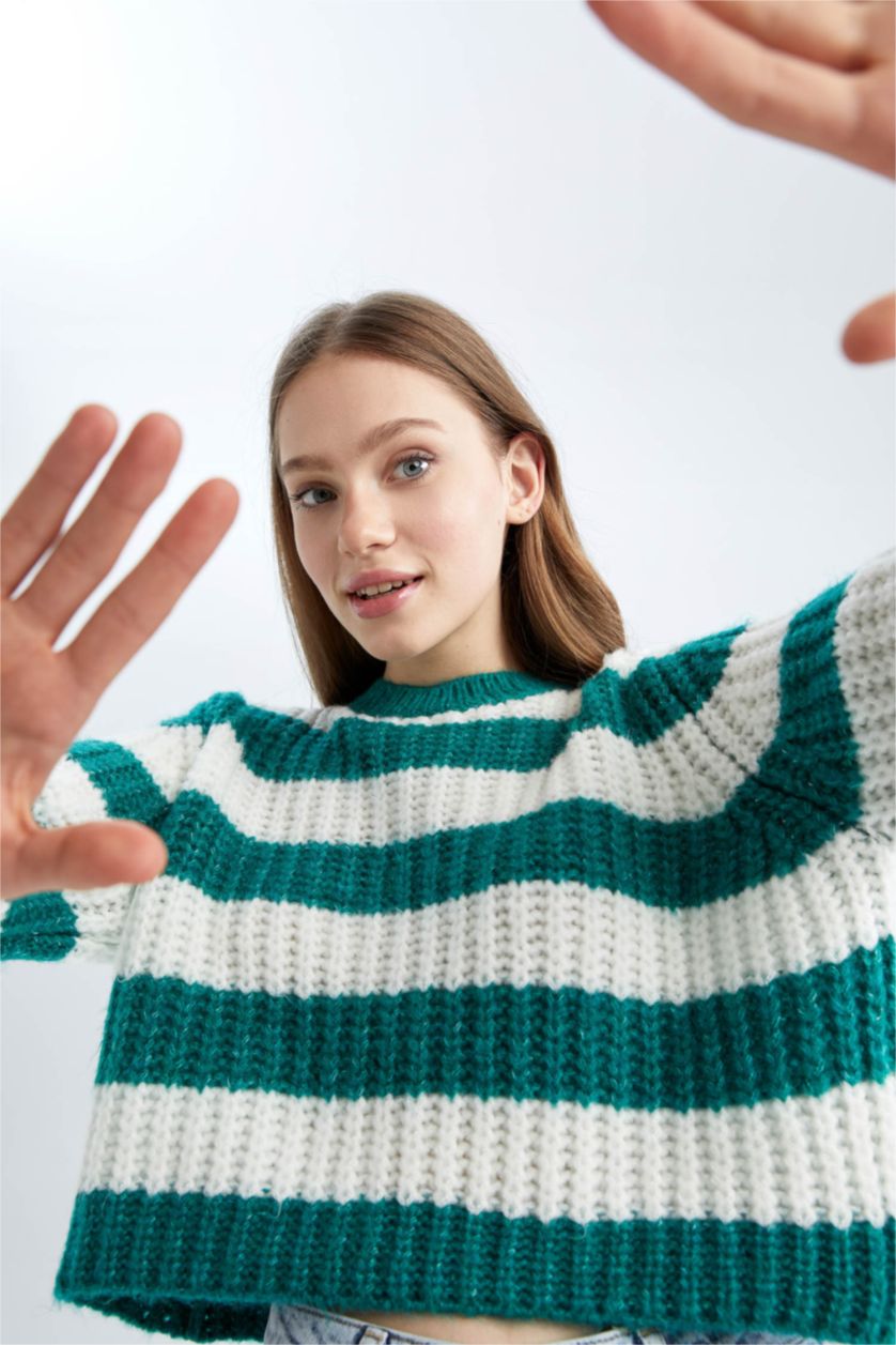 WOMAN Green Oversize Fit Crew Neck Pullover