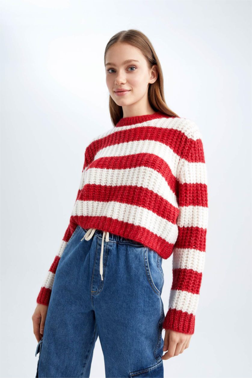 Kadın Kırmızı Oversıze Bisiklet Yaka Kazak