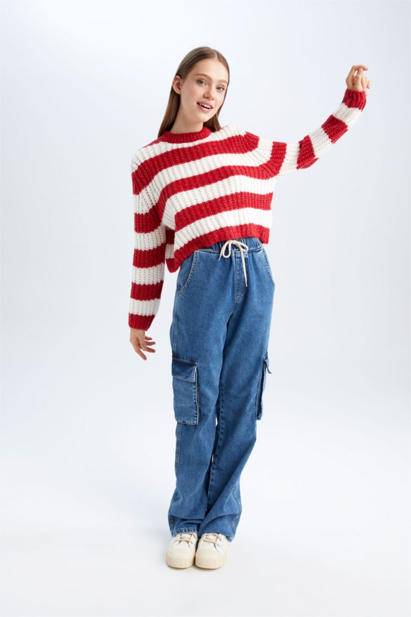 Kadın Kırmızı Oversıze Bisiklet Yaka Kazak