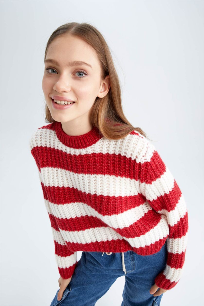 Kadın Kırmızı Oversıze Bisiklet Yaka Kazak