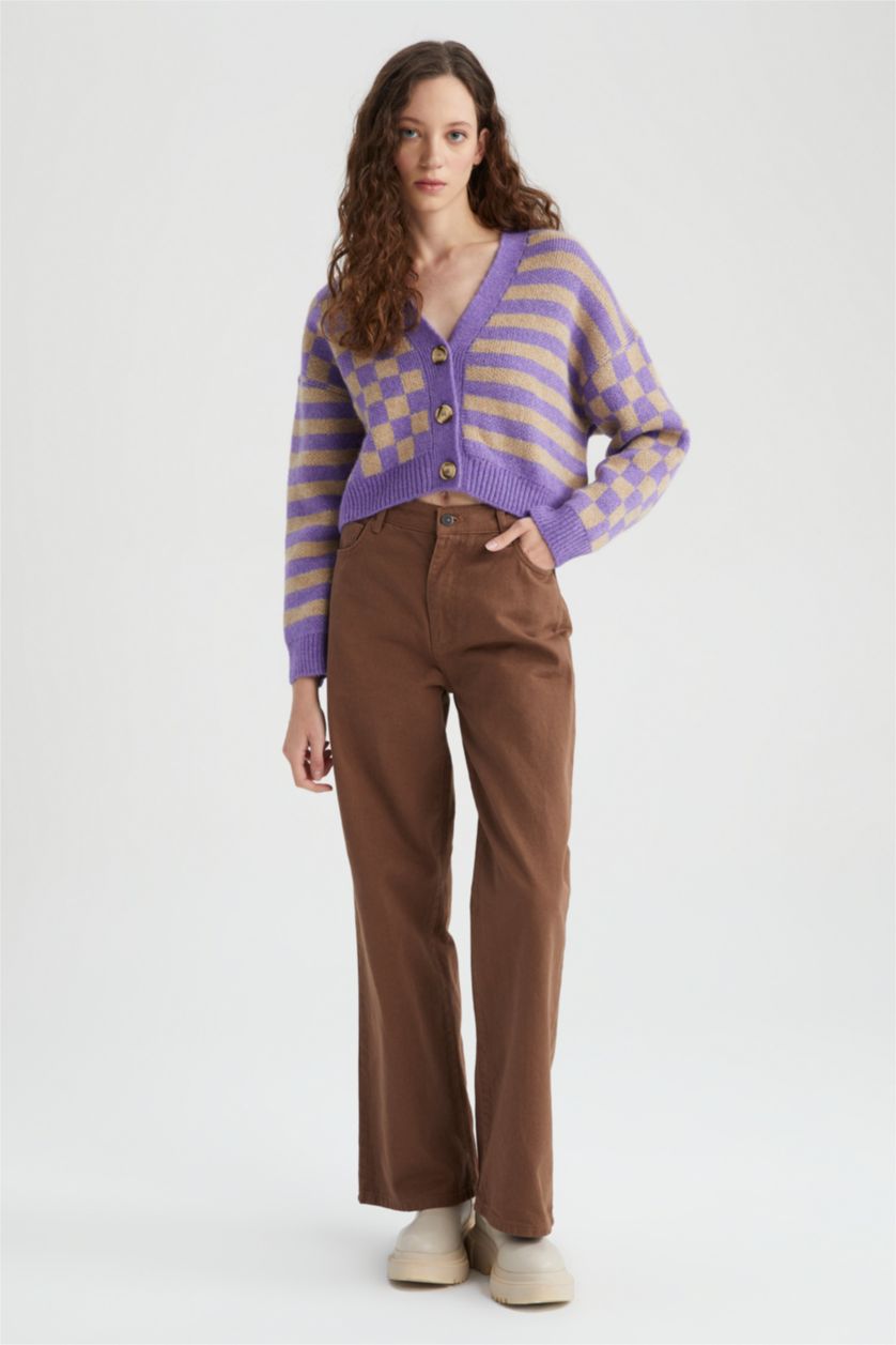 نساء أرجواني فاتح سويتر اوفر سايز  بياقة V