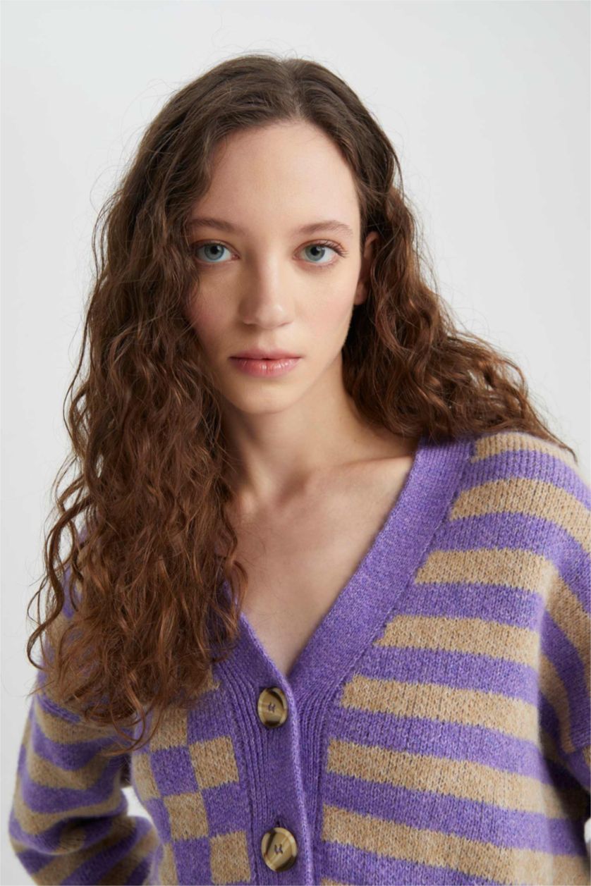 نساء أرجواني فاتح سويتر اوفر سايز  بياقة V