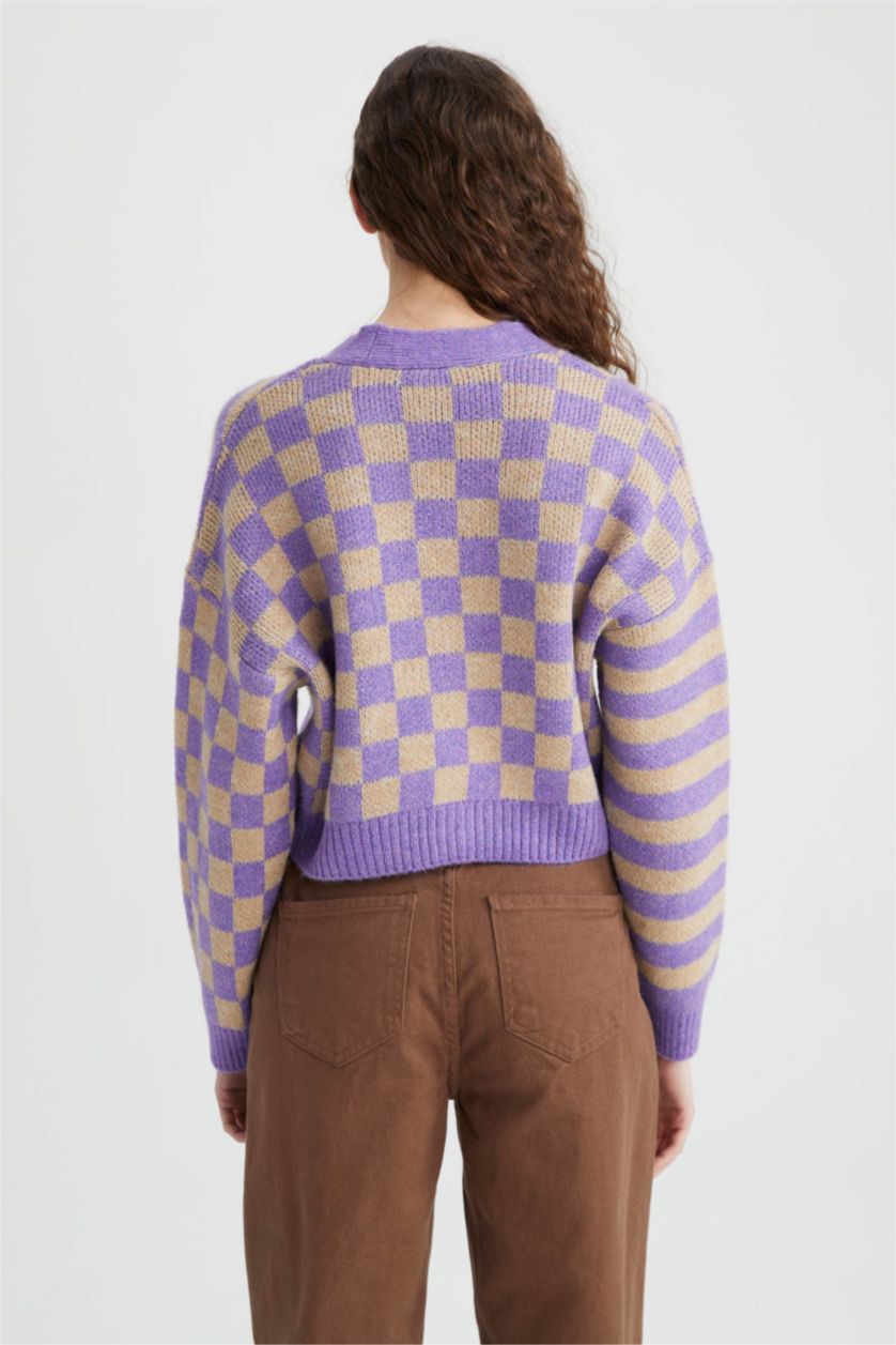 نساء أرجواني فاتح سويتر اوفر سايز  بياقة V