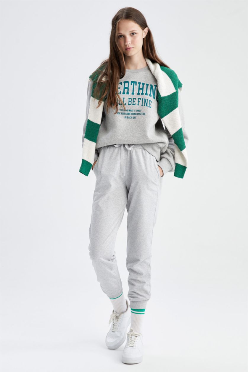 Woman Grey Melange jogger Thin Sweatshirt Fabric Trousers