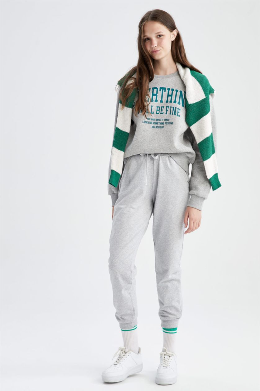 Woman Grey Melange jogger Thin Sweatshirt Fabric Trousers