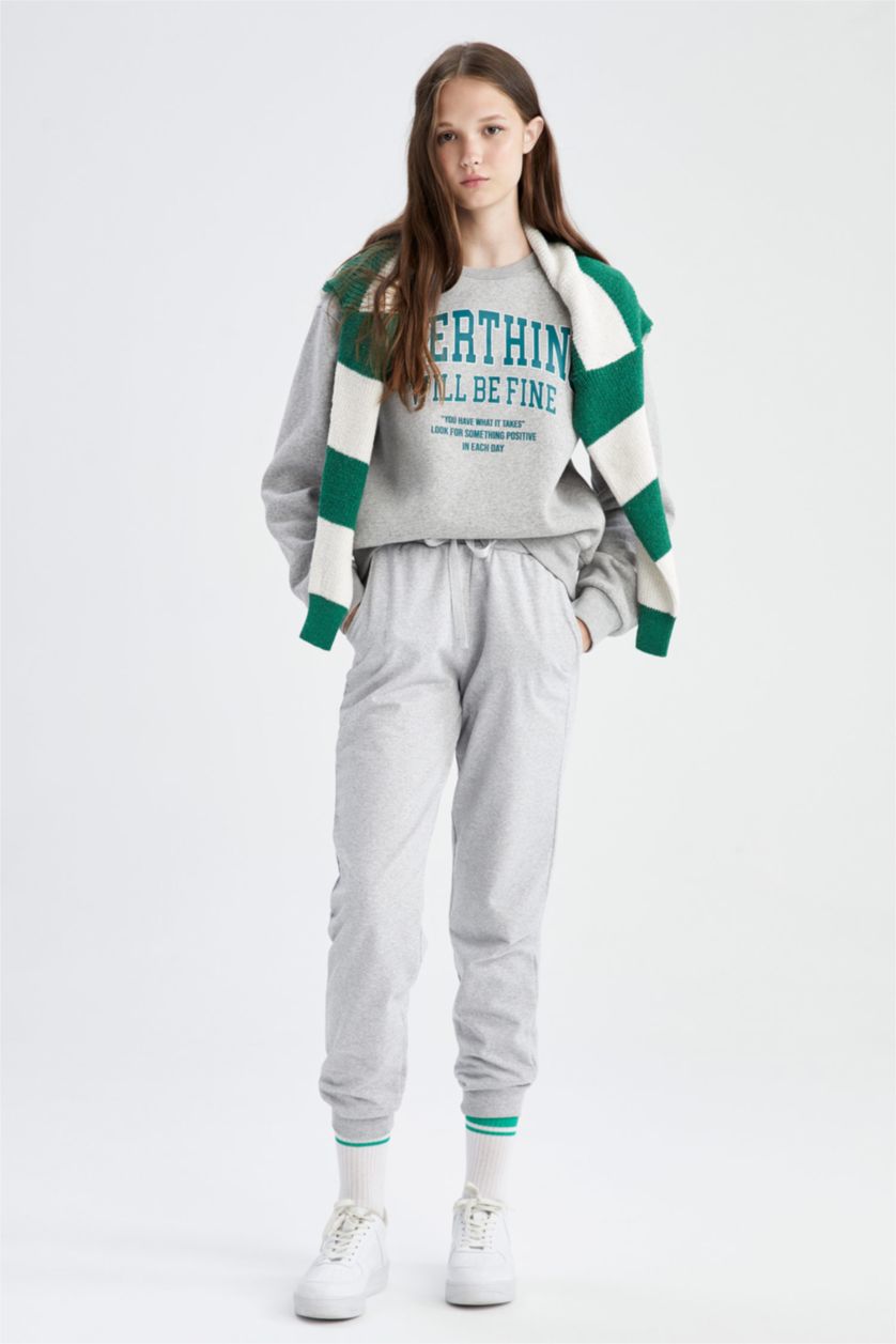 Woman Grey Melange jogger Thin Sweatshirt Fabric Trousers