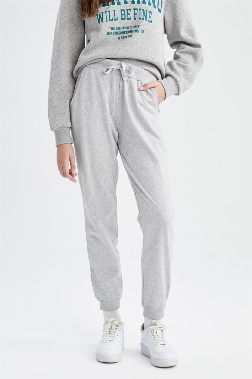 Woman Grey Melange jogger Thin Sweatshirt Fabric Trousers
