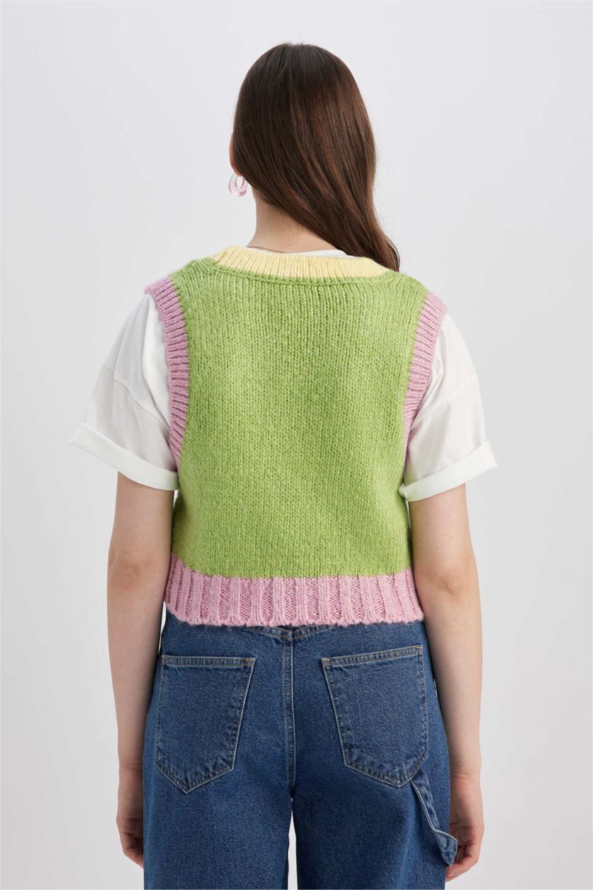 WOMAN Light Green Regular Fit V-Neck