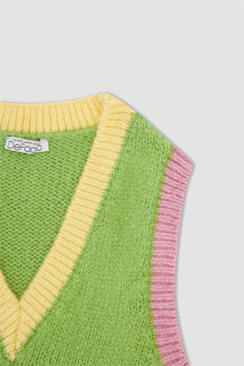 WOMAN Light Green Regular Fit V-Neck