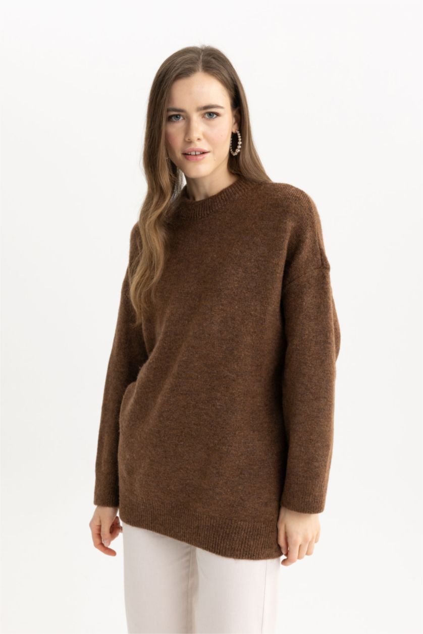 WOMAN Brown Oversize Fit Crew Neck Tunic