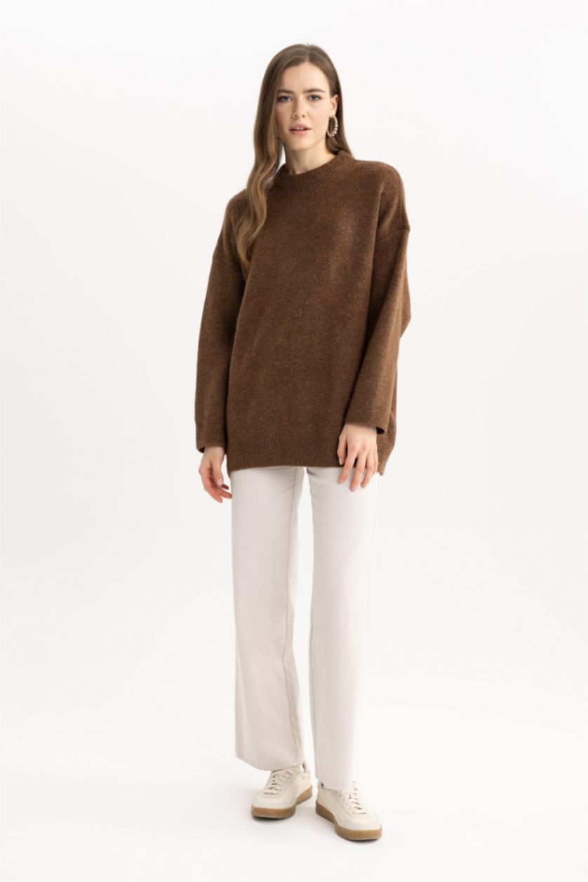 WOMAN Brown Oversize Fit Crew Neck Tunic