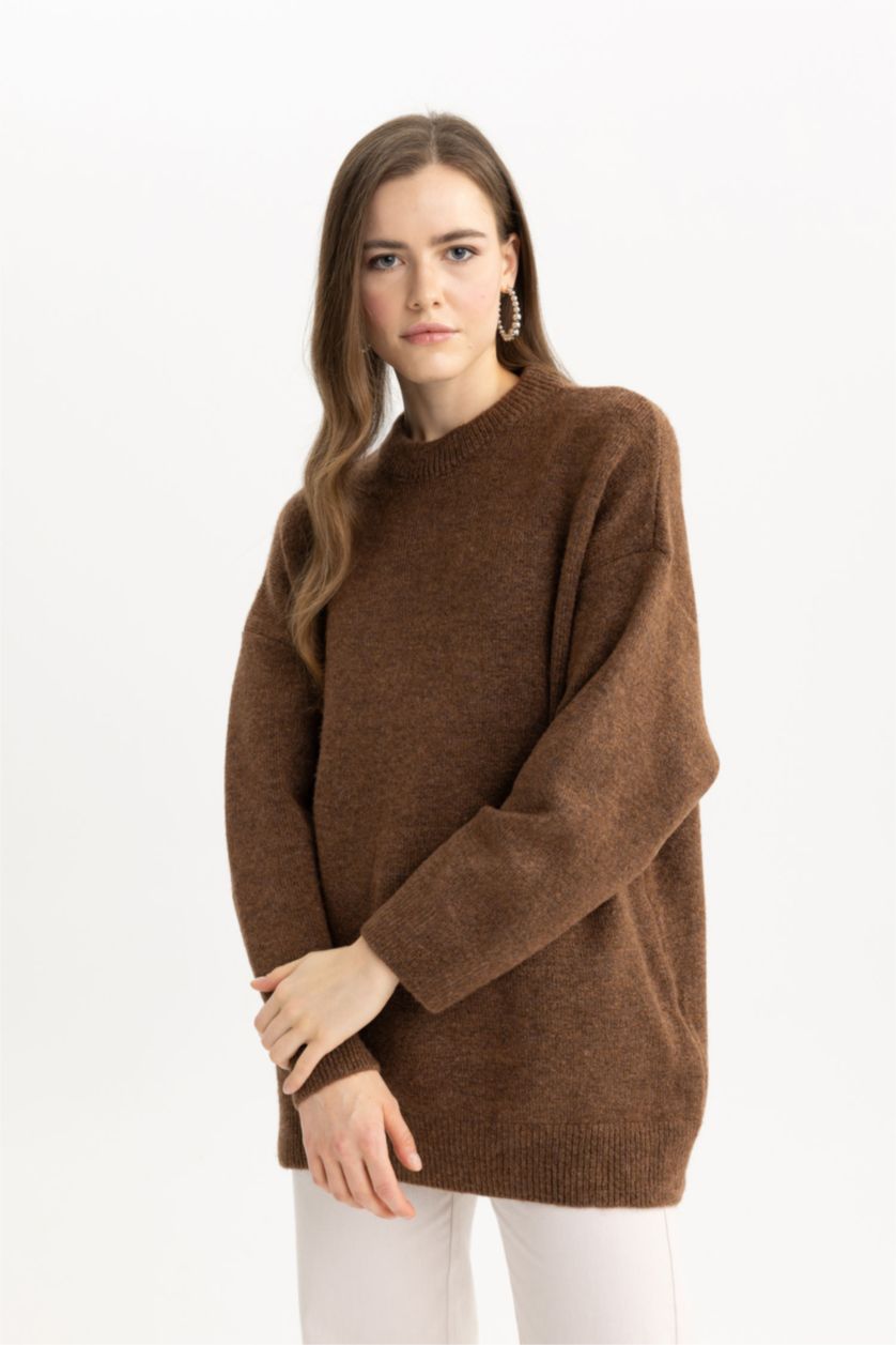 WOMAN Brown Oversize Fit Crew Neck Tunic