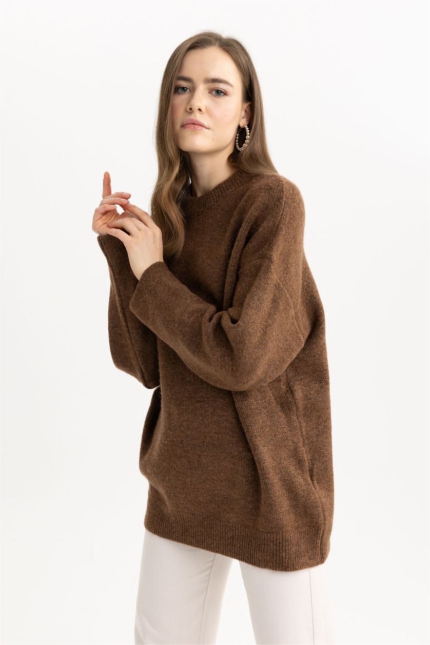 WOMAN Brown Oversize Fit Crew Neck Tunic