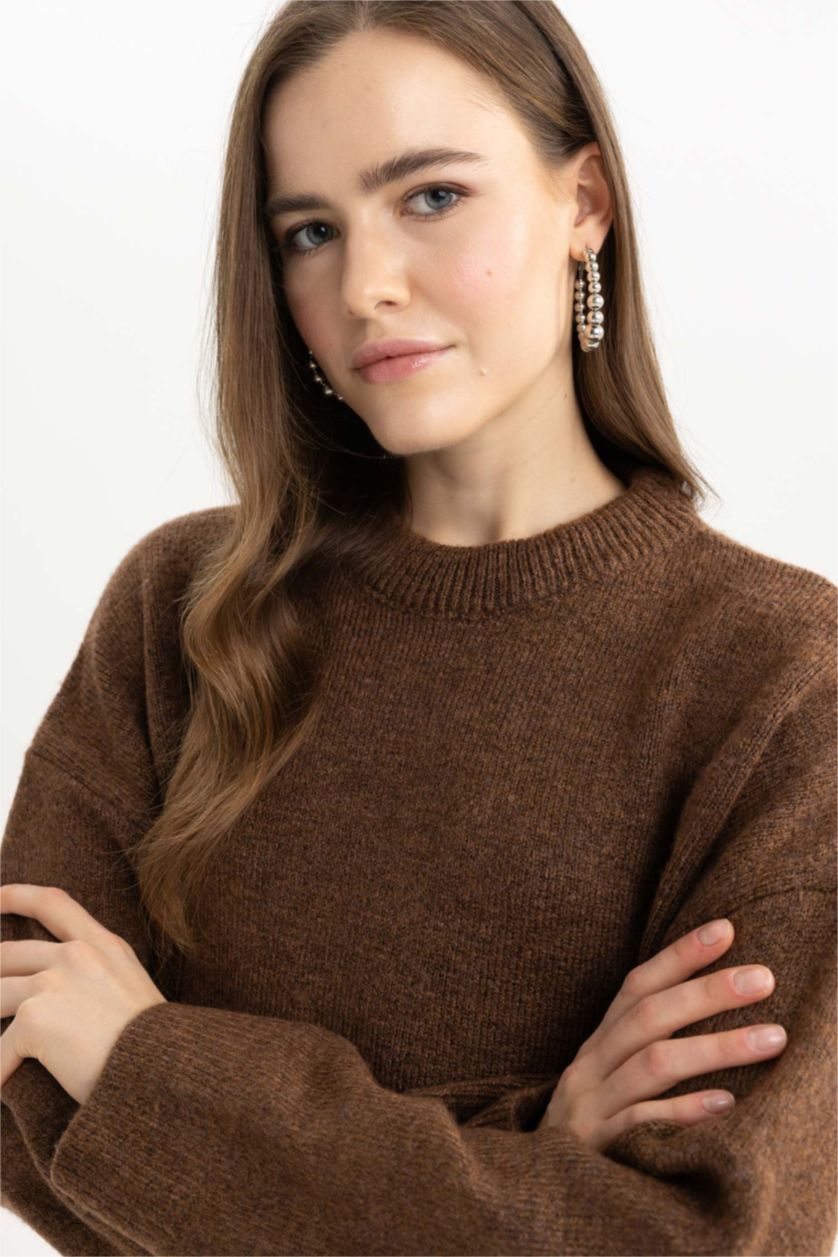 WOMAN Brown Oversize Fit Crew Neck Tunic