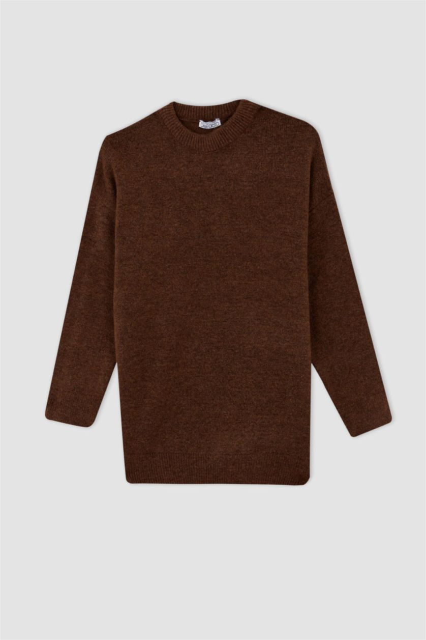 WOMAN Brown Oversize Fit Crew Neck Tunic