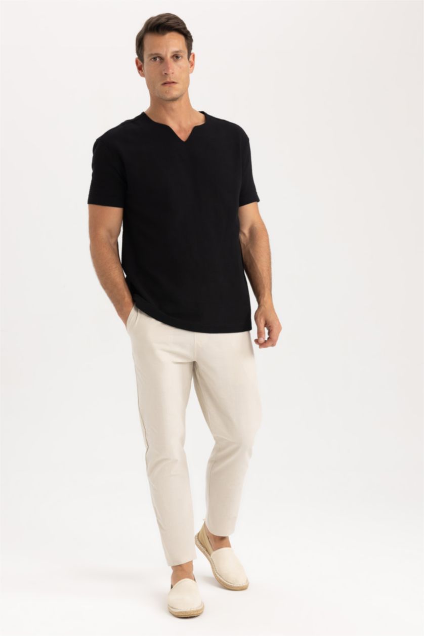 MAN Black Regular Fit V-Neck Cotton Short Sleeve Shirt