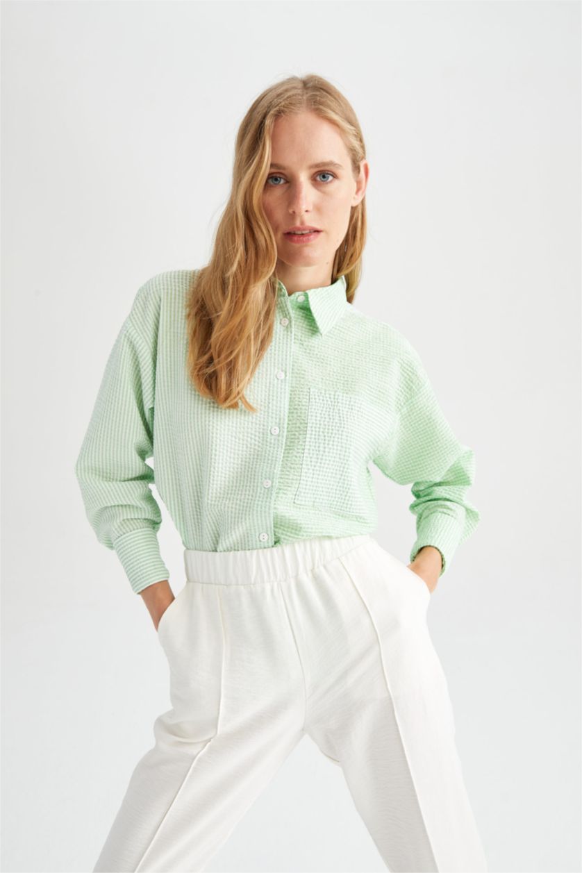 FEMME Vert Clair Chemises à manches longues Col De Chemise Avec Poche