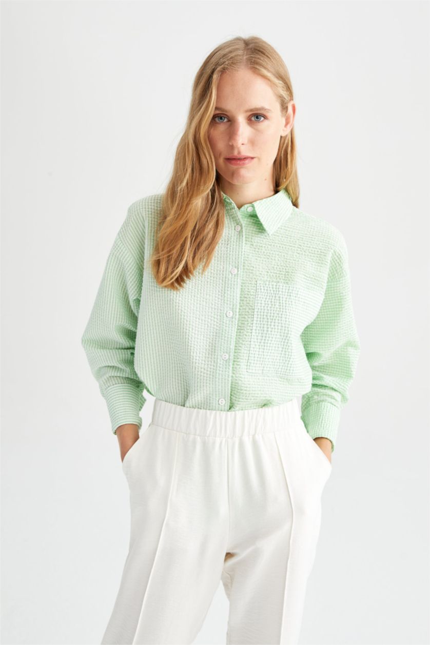 FEMME Vert Clair Chemises à manches longues Col De Chemise Avec Poche