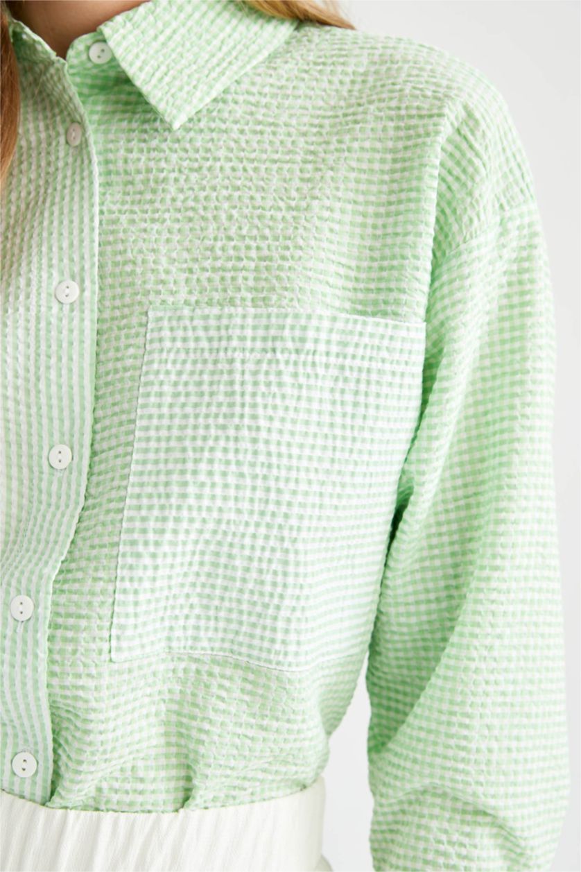 FEMME Vert Clair Chemises à manches longues Col De Chemise Avec Poche