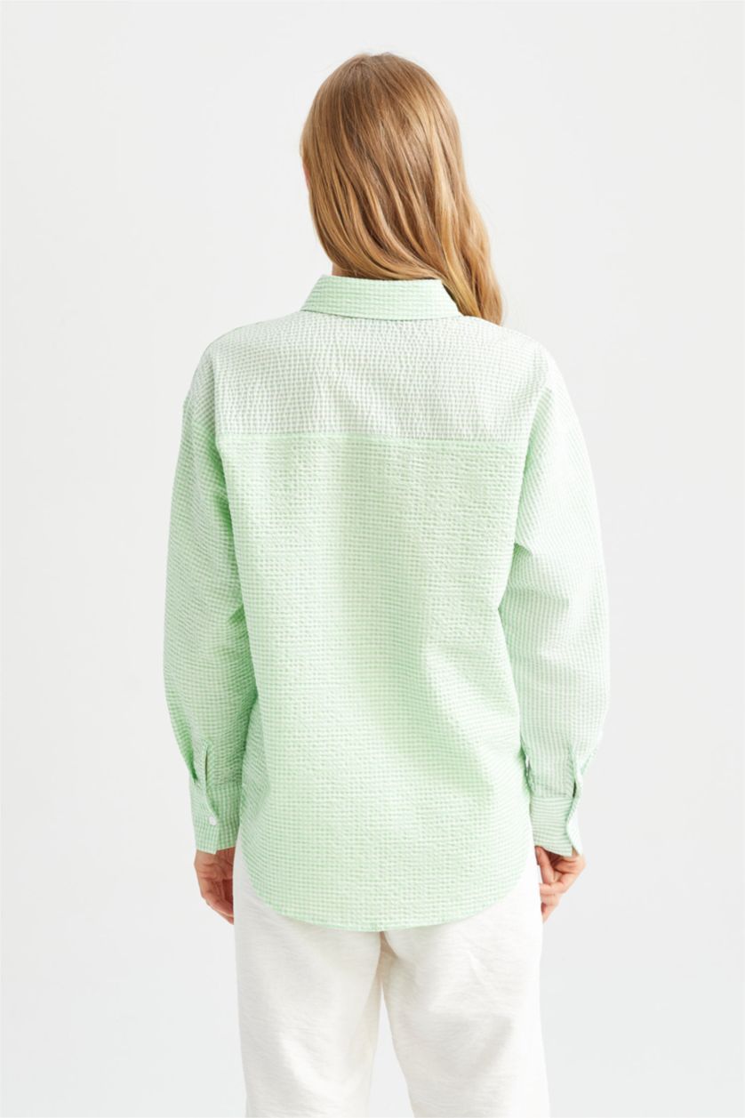 FEMME Vert Clair Chemises à manches longues Col De Chemise Avec Poche