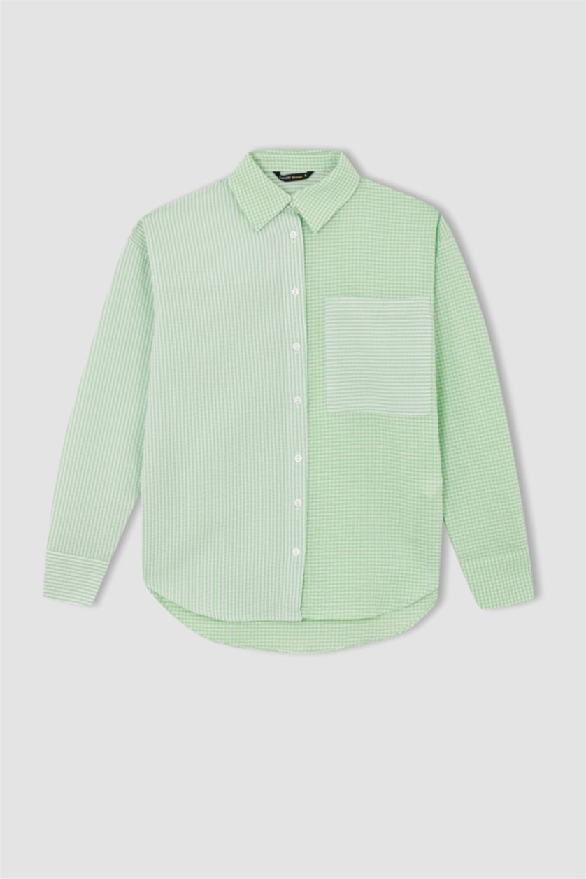 FEMME Vert Clair Chemises à manches longues Col De Chemise Avec Poche