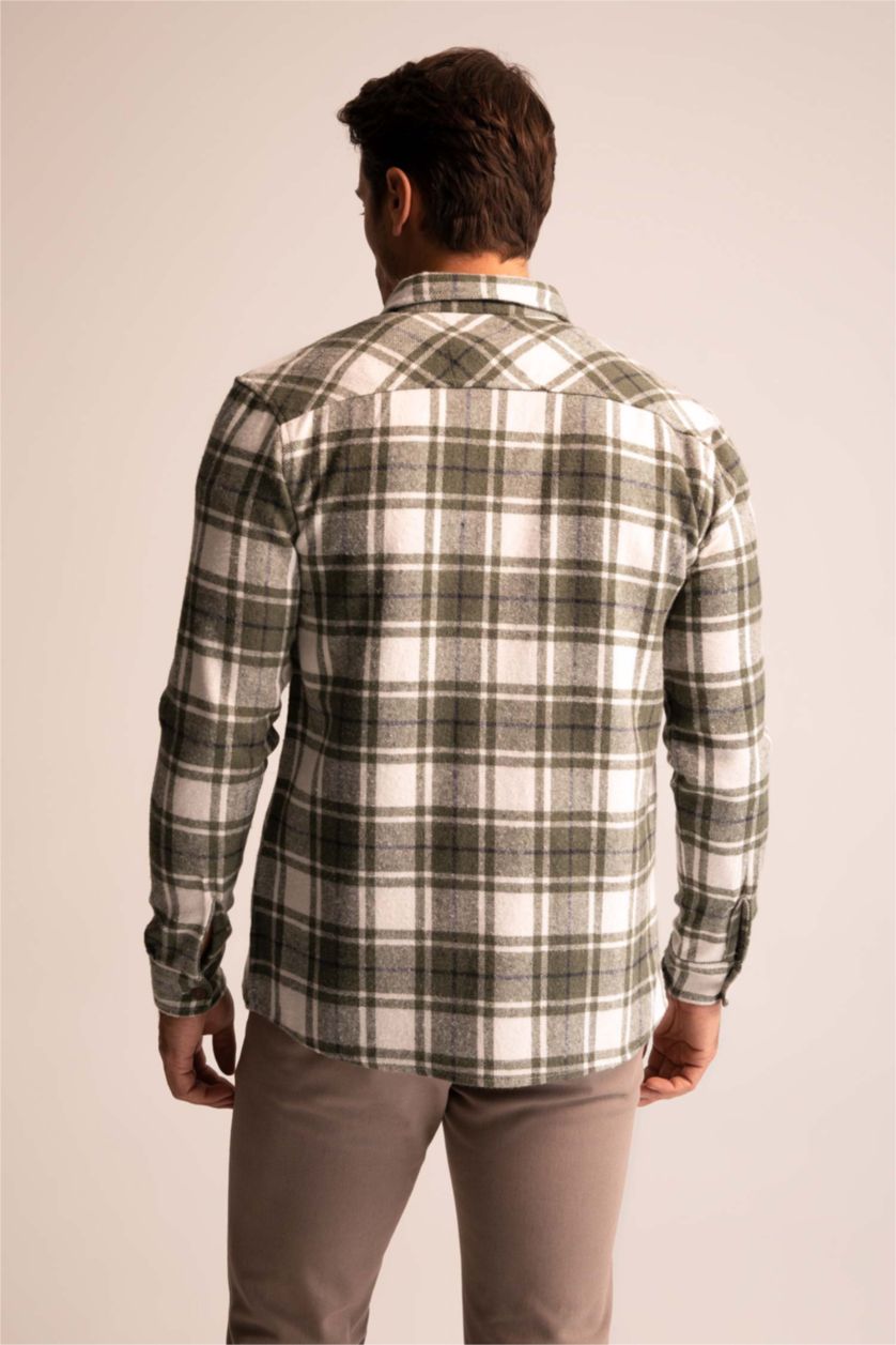 Мужчины Оливковый Рубашка с длинным рукавом стандартного кроя в клетку для мужчин