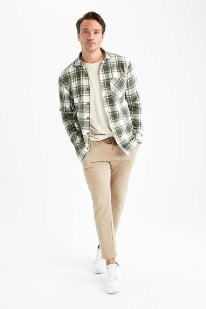 Мужчины Оливковый Рубашка с длинным рукавом стандартного кроя в клетку для мужчин