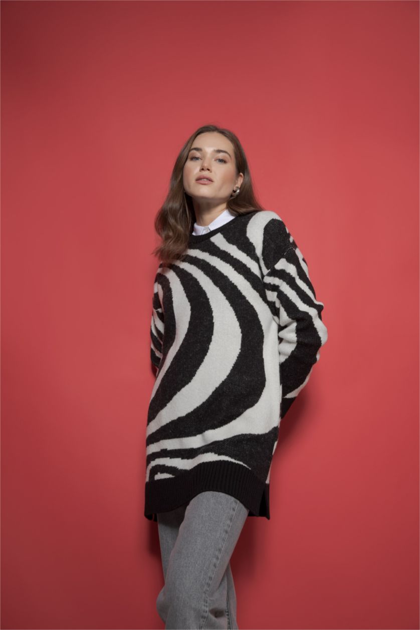 Женщины Черный Туника стандартного кроя с круглым вырезом для женщин