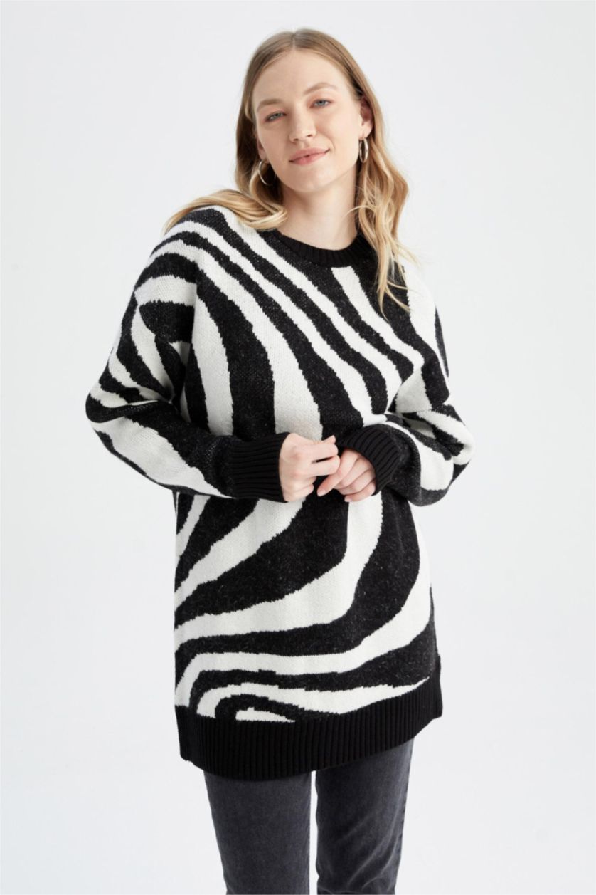 Женщины Черный Туника стандартного кроя с круглым вырезом для женщин