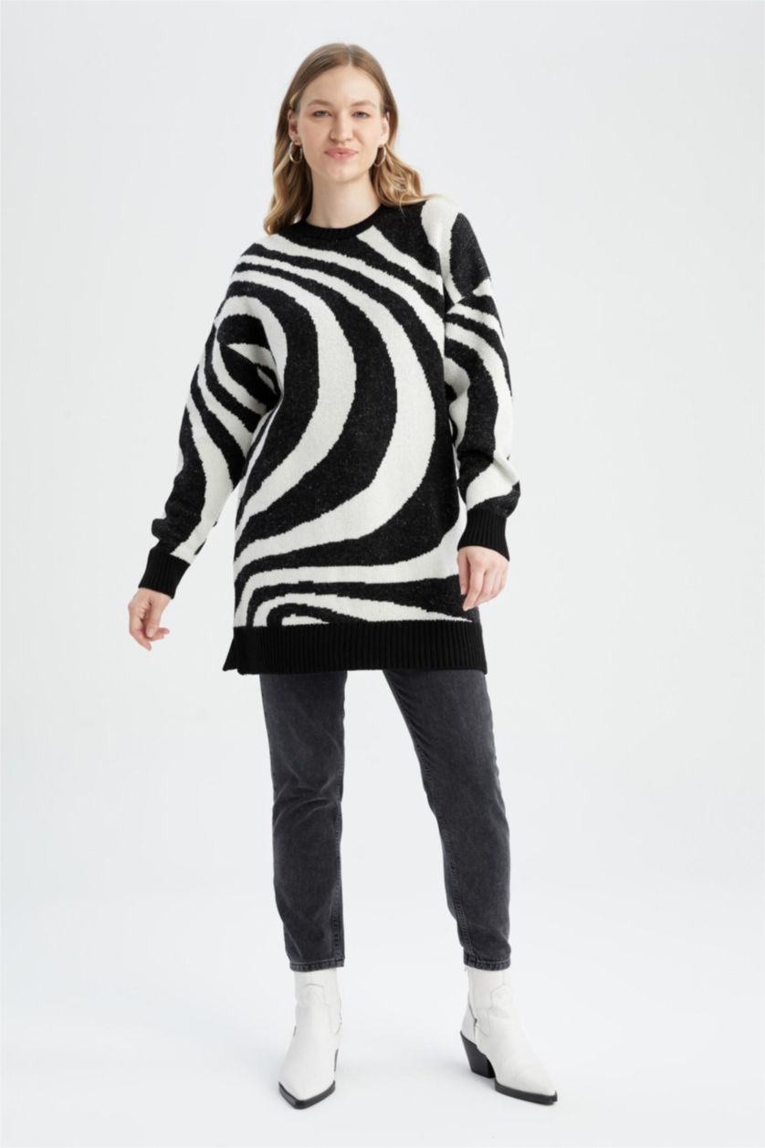 Женщины Черный Туника стандартного кроя с круглым вырезом для женщин