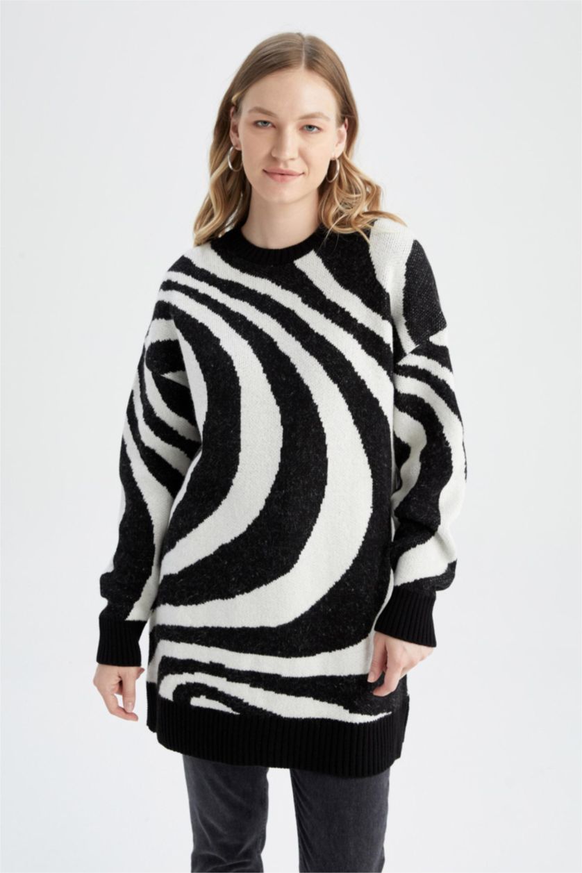 Женщины Черный Туника стандартного кроя с круглым вырезом для женщин