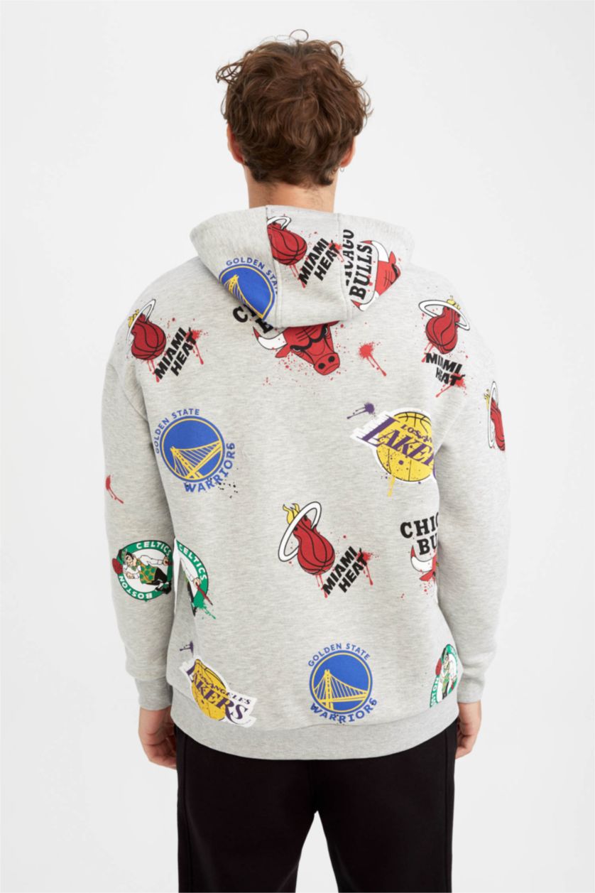 رجال ميلانج رمادي سويت شيرت قصة مريحة بغطاء للرأس NBA من