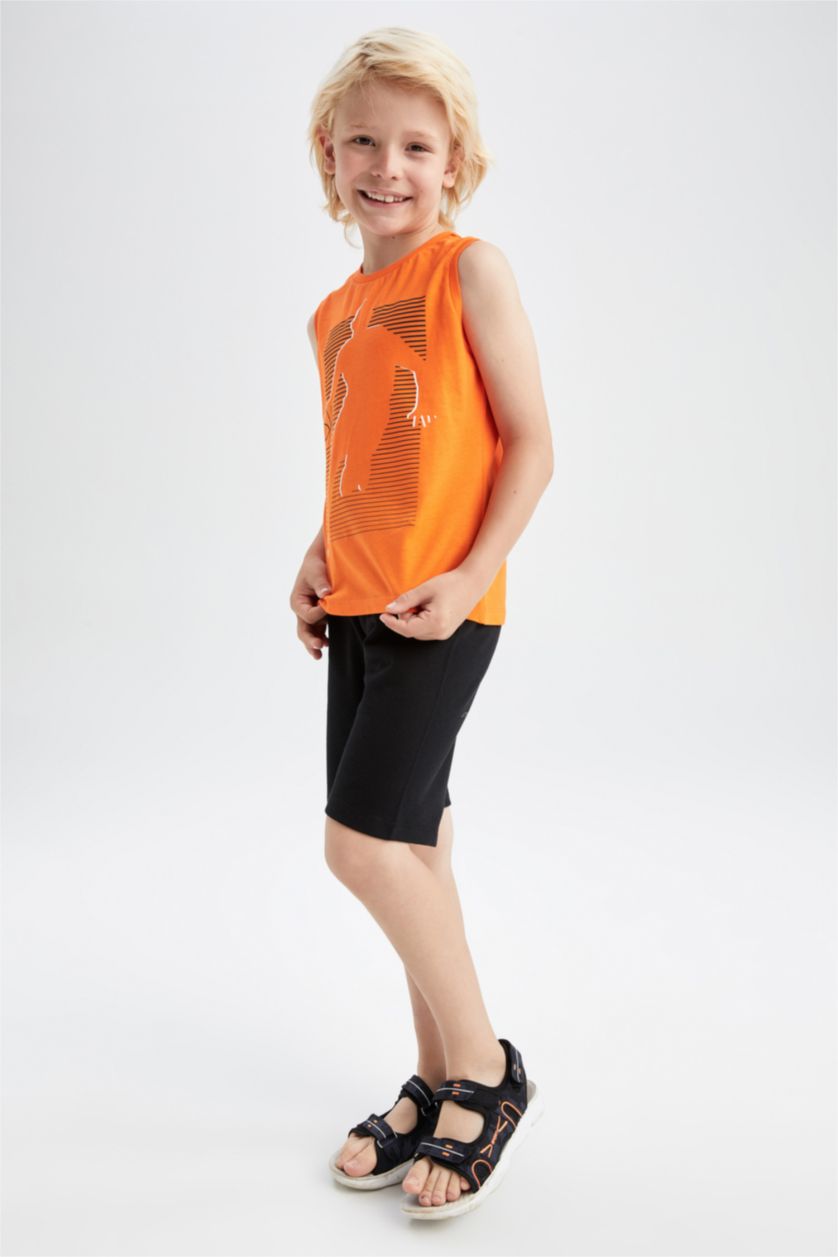 BOYS & TEENS Orange Boy Regular Fit Sleeveless Basketball Player Print Lounge Set