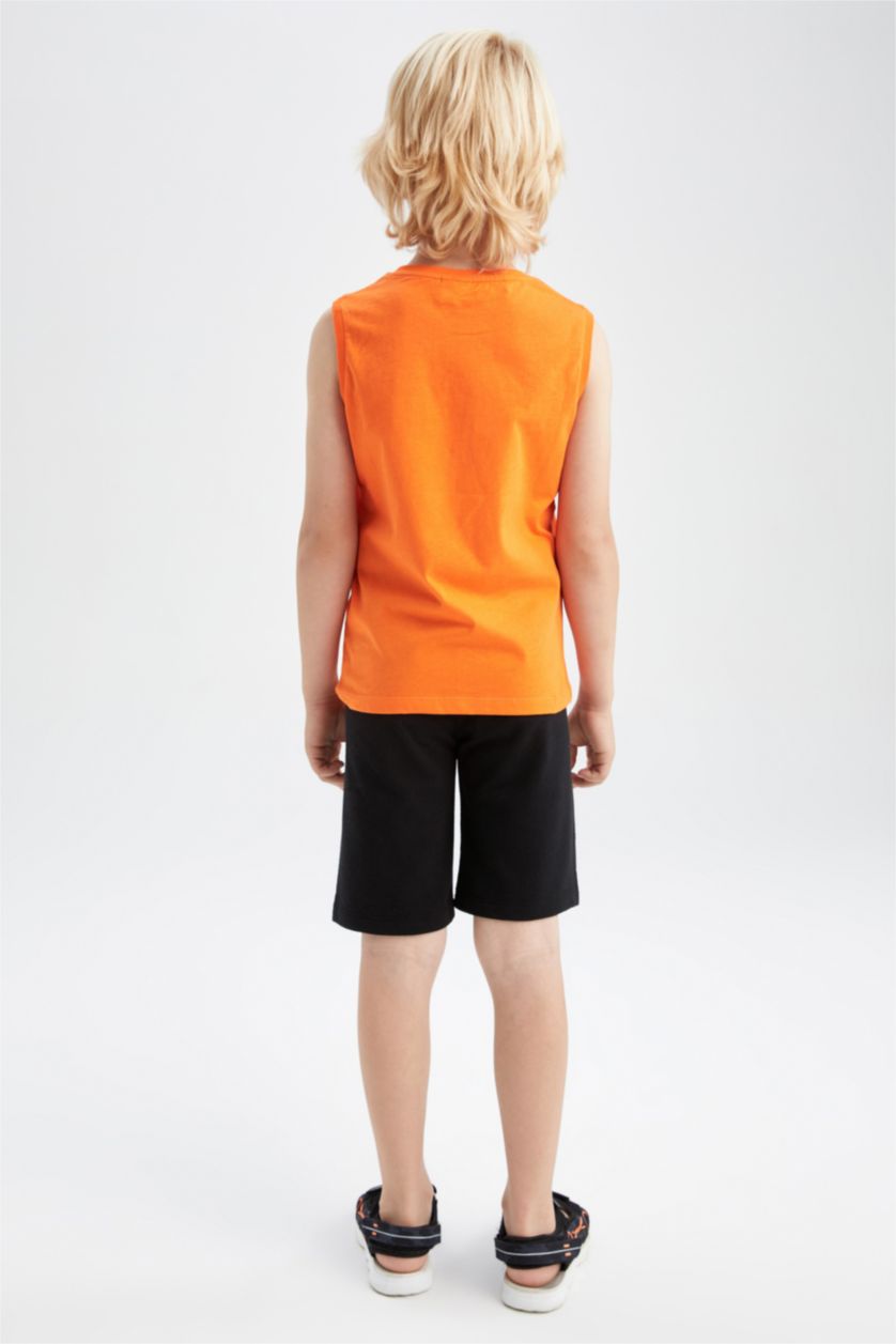 BOYS & TEENS Orange Boy Regular Fit Sleeveless Basketball Player Print Lounge Set