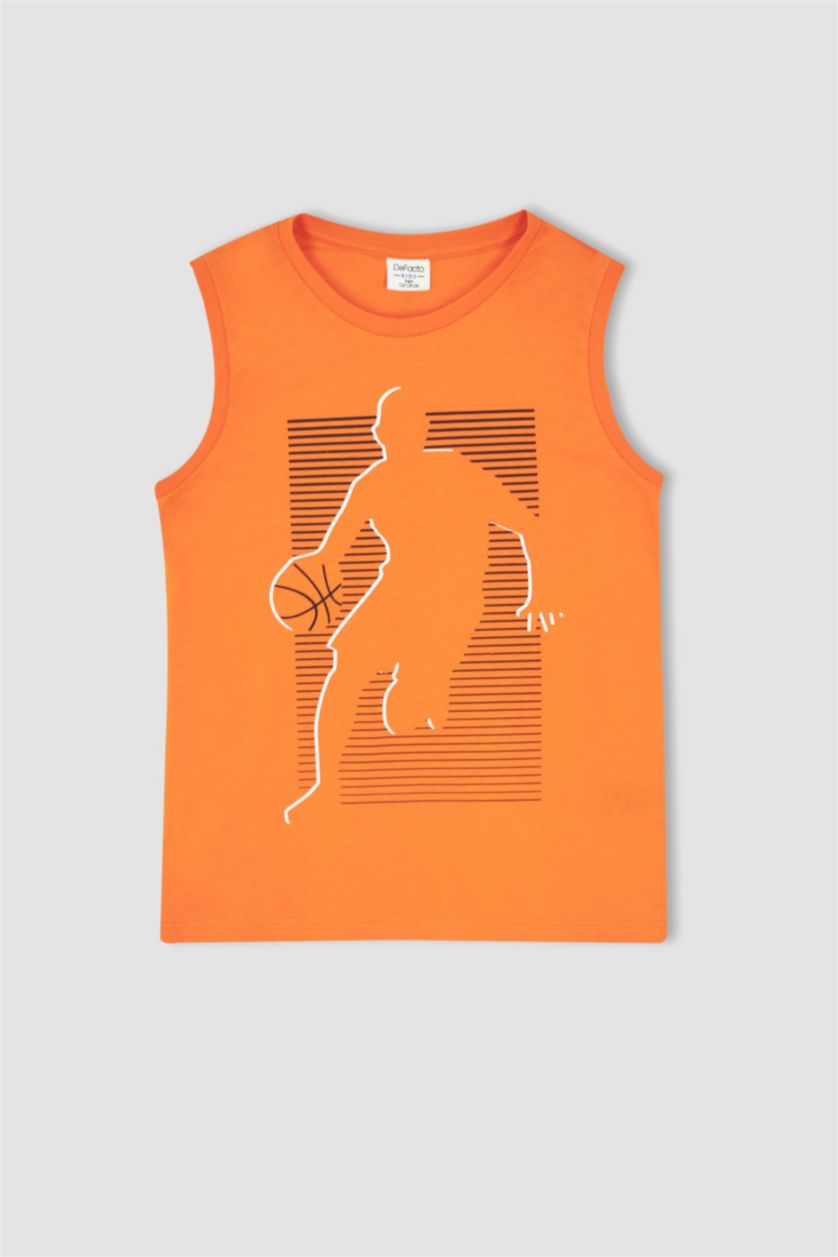 BOYS & TEENS Orange Boy Regular Fit Sleeveless Basketball Player Print Lounge Set