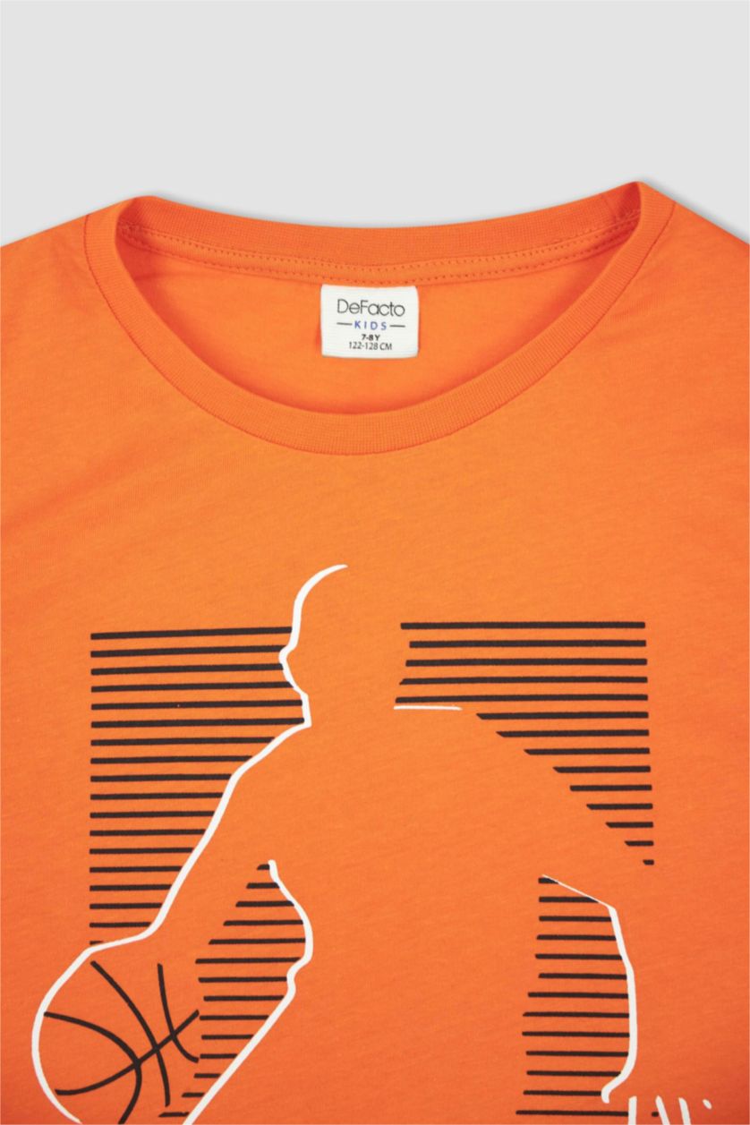 BOYS & TEENS Orange Boy Regular Fit Sleeveless Basketball Player Print Lounge Set