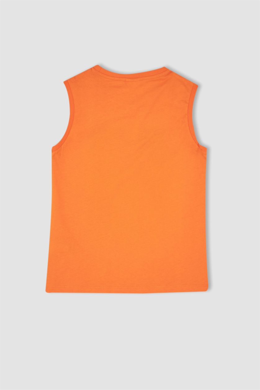 BOYS & TEENS Orange Boy Regular Fit Sleeveless Basketball Player Print Lounge Set