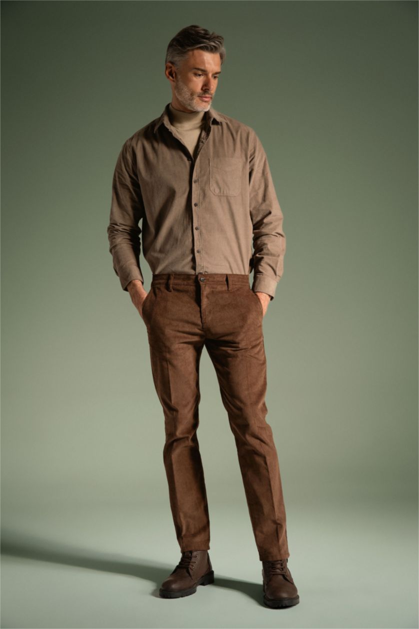 MAN Brown Regular Fit Velvet Trousers