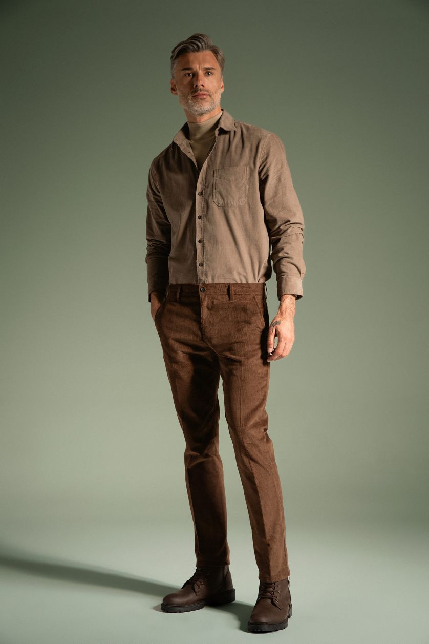 MAN Brown Regular Fit Velvet Trousers