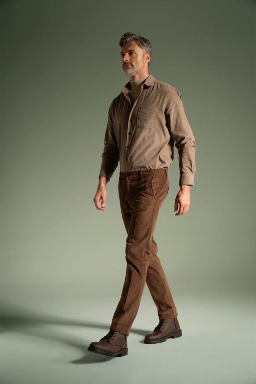 MAN Brown Regular Fit Velvet Trousers