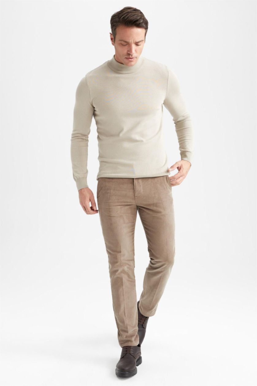 رجالي خشبي بنطلون مخمل قصة عادية