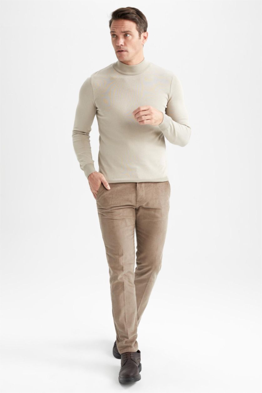 رجالي خشبي بنطلون مخمل قصة عادية