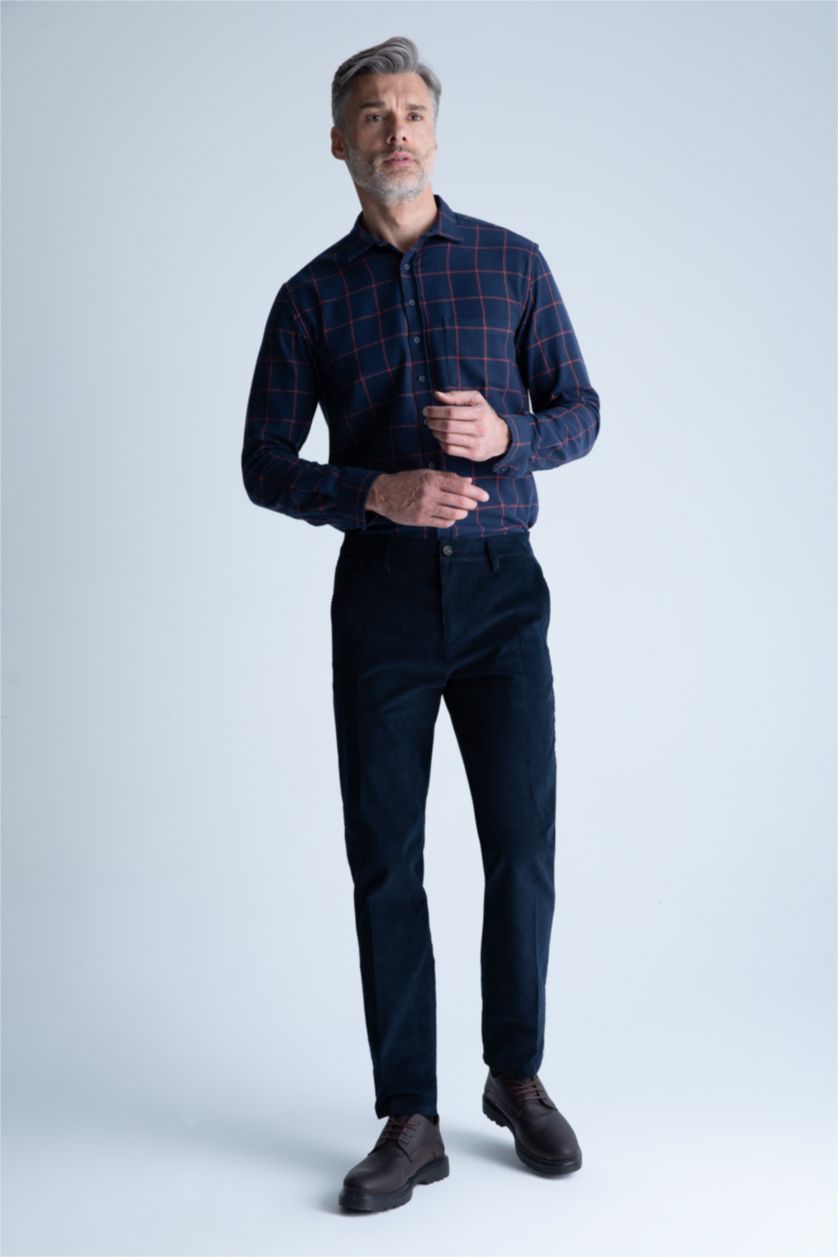 رجال كحلي بنطلون مخمل بقصة عادية