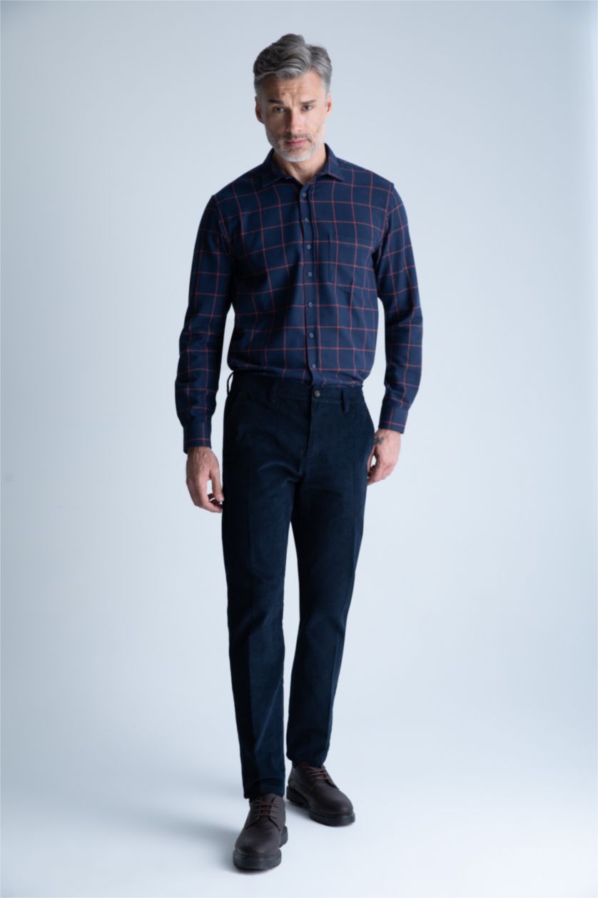 رجال كحلي بنطلون مخمل بقصة عادية