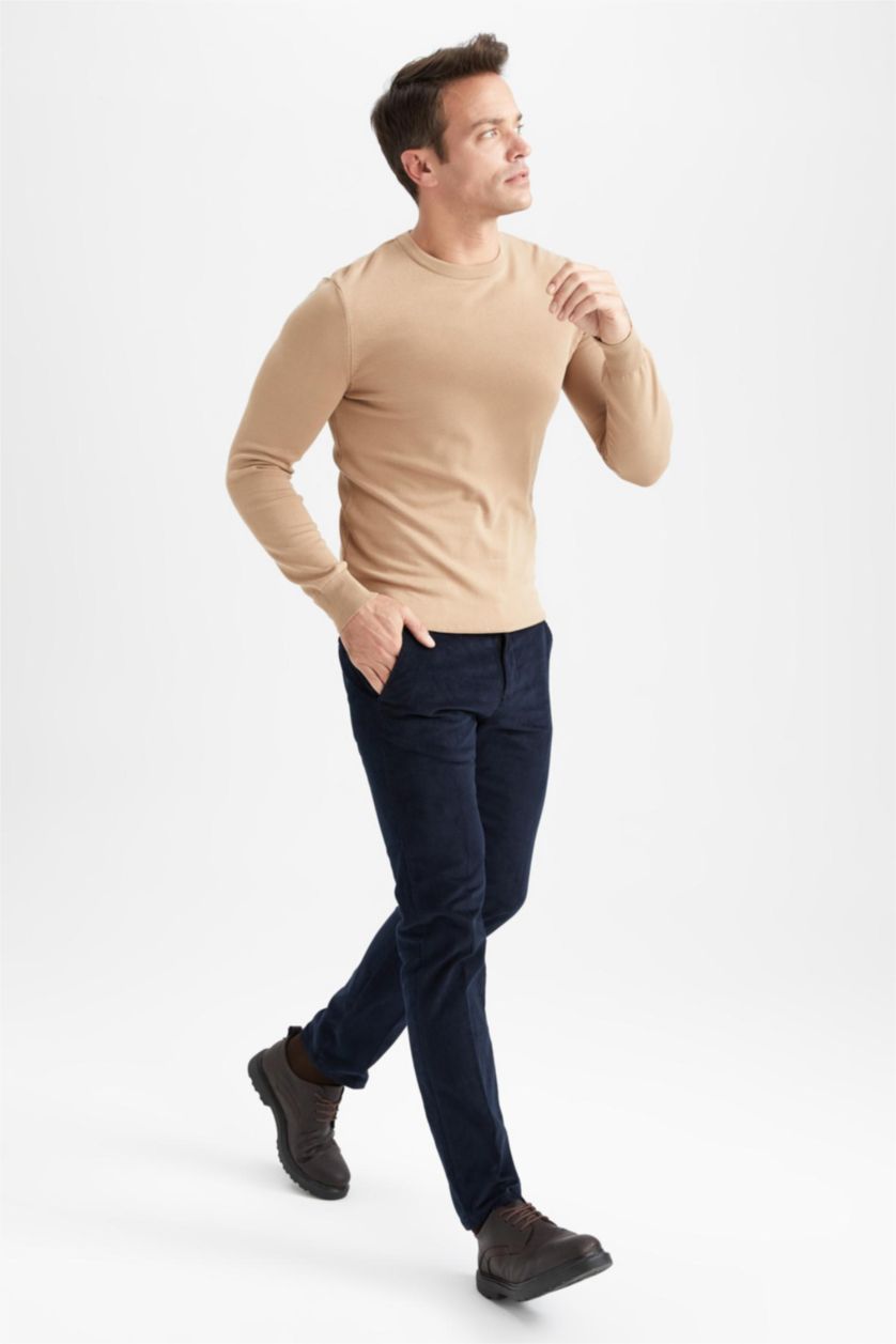 رجال كحلي بنطلون مخمل بقصة عادية