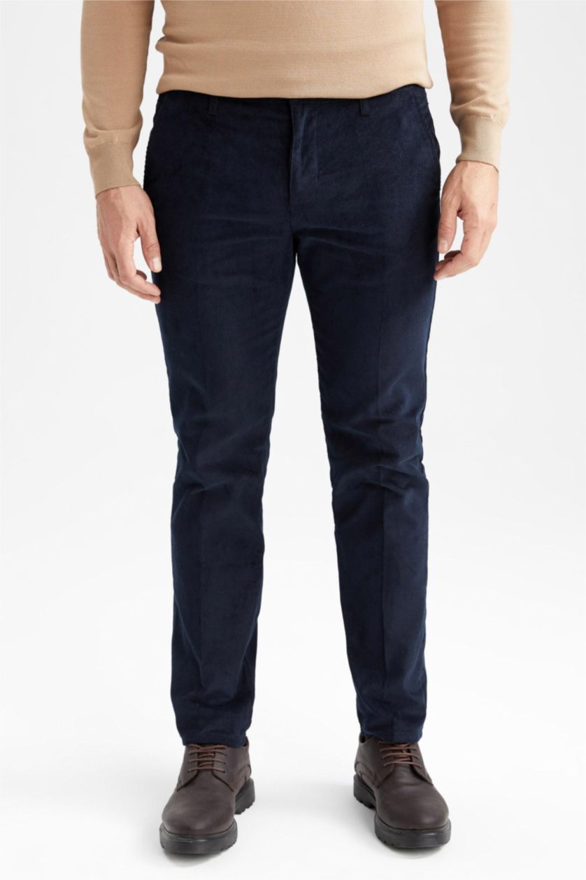 رجال كحلي بنطلون مخمل بقصة عادية